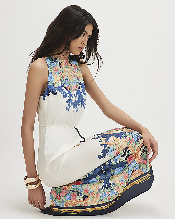 Navy Floral Midi Slip Dress