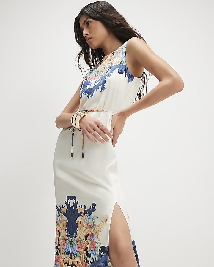Navy Floral Midi Slip Dress