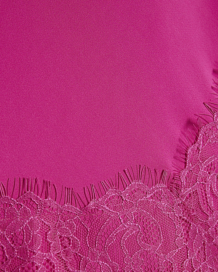 Pink Satin Lace Trim Cami