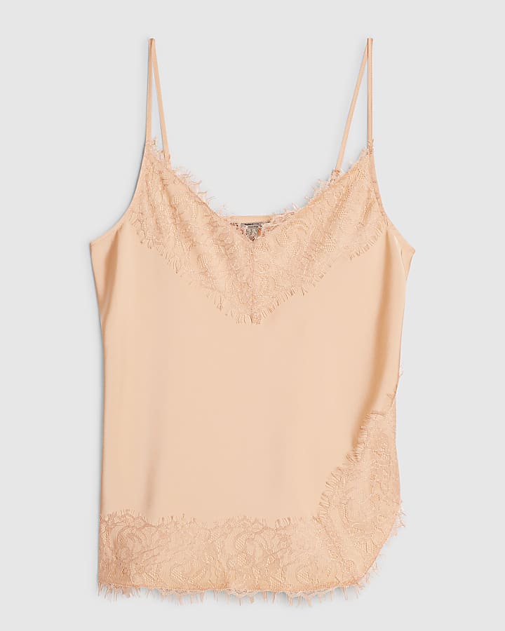 Orange Satin Lace Trim Cami Top