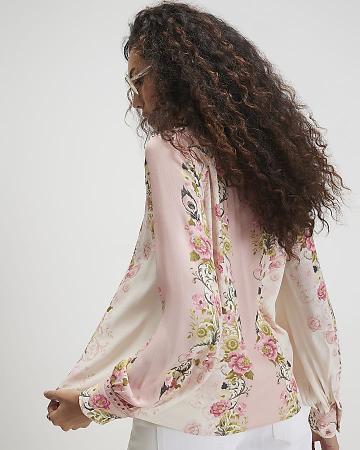 Pink Cotton Floral Broderie Trim Shirt