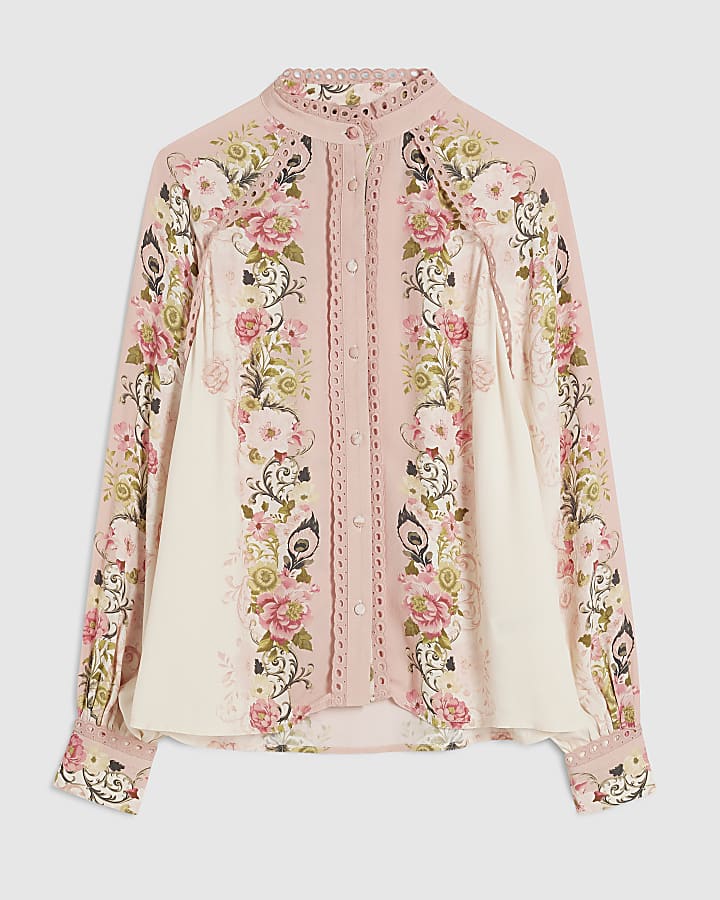 Pink Cotton Floral Broderie Trim Shirt