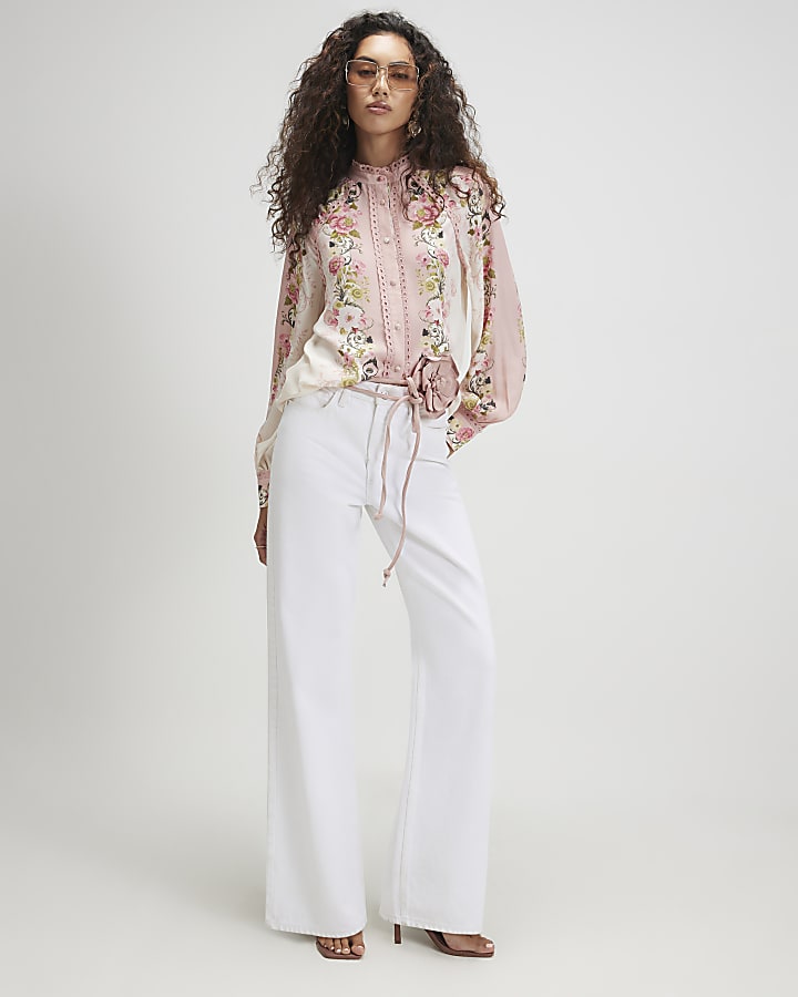 Pink Cotton Floral Broderie Trim Shirt