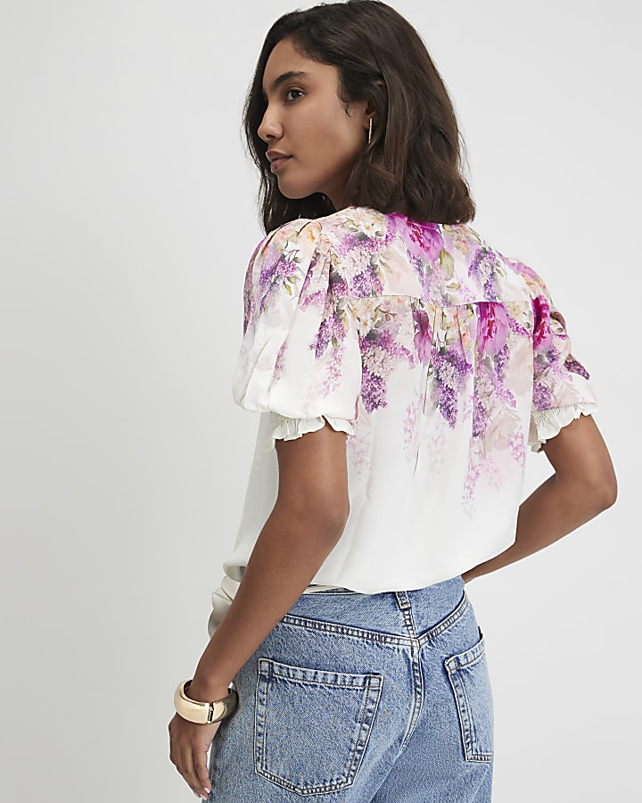 Pink Floral Short Sleeve Blouse