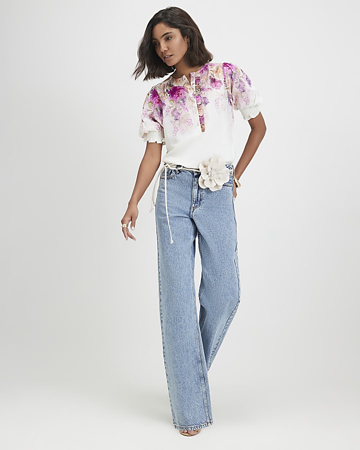 Pink Floral Short Sleeve Blouse