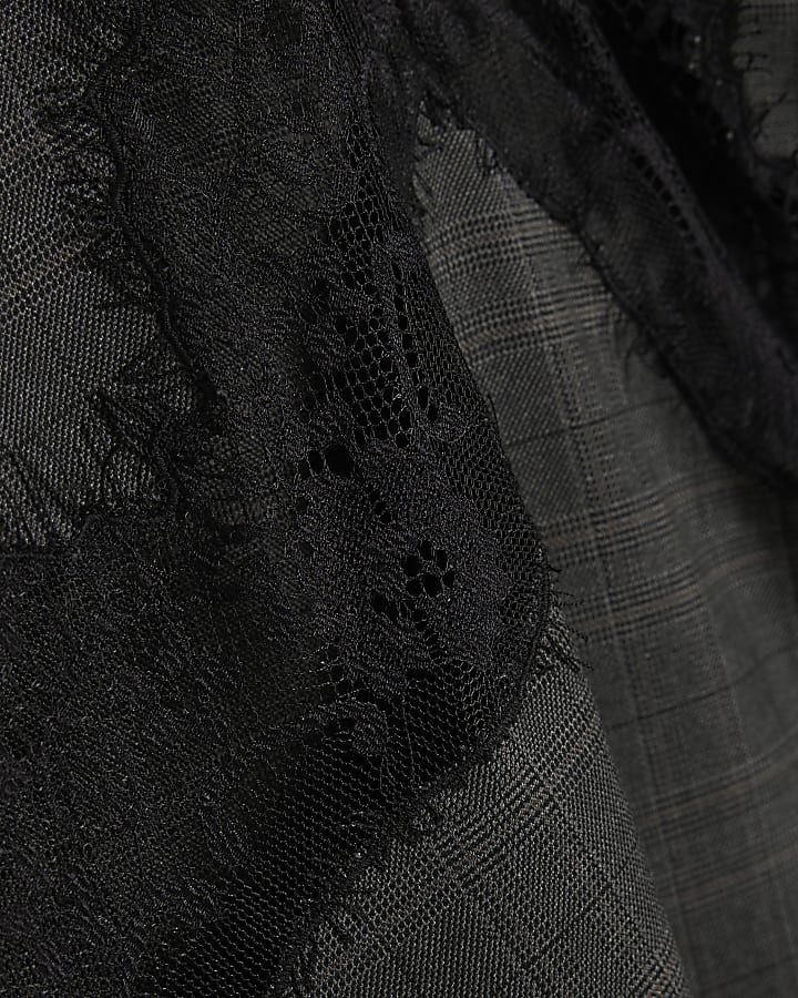 Grey Cutwork Lace Check Mini Slip Dress