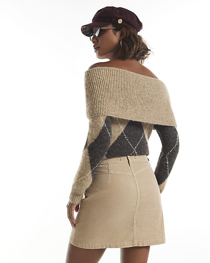 Cream Corduroy Mini Skirt