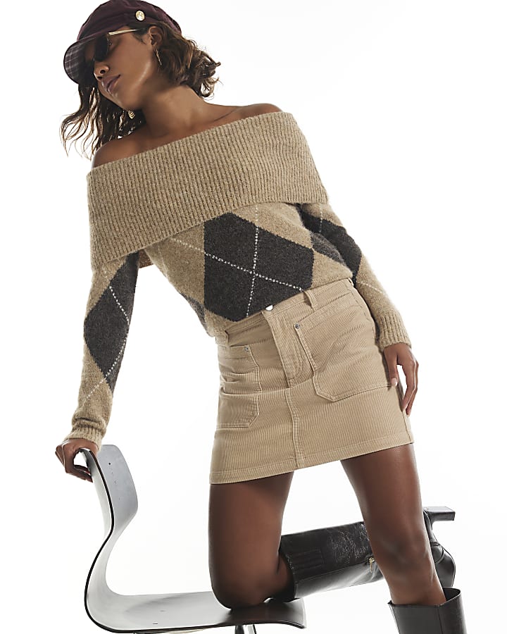 Cream Corduroy Mini Skirt