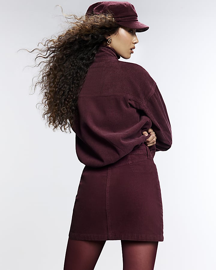 Burgundy Corduroy Mini Skirt