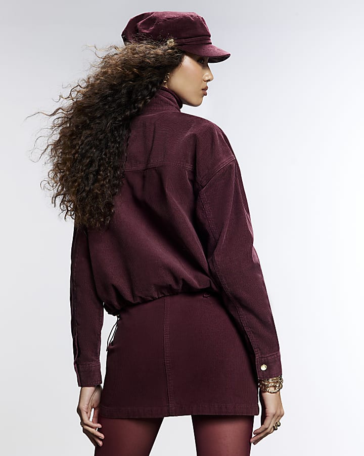 Burgundy Cord Utility Bomber Jacket