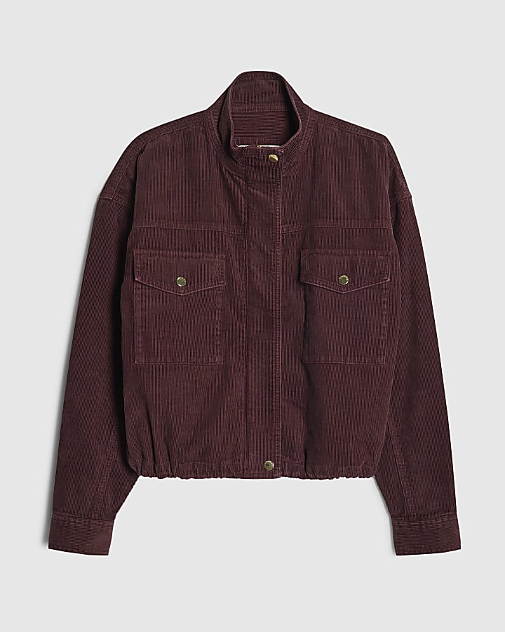 Burgundy Cord Utility Bomber Jacket