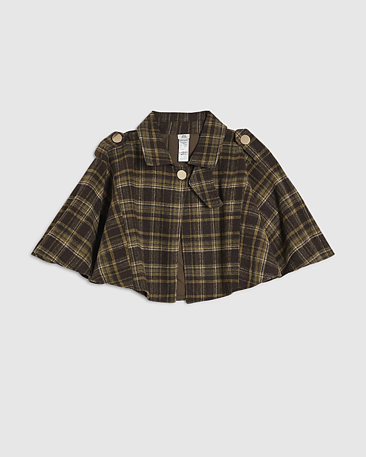 Brown Check Collared Short Cape