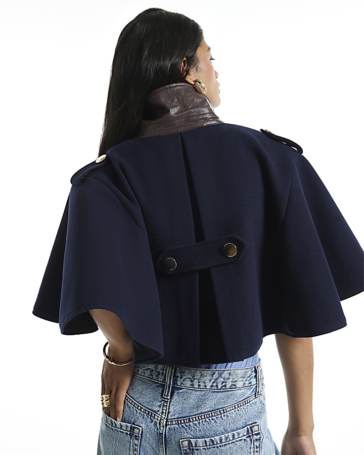 Navy Collared Short Cape