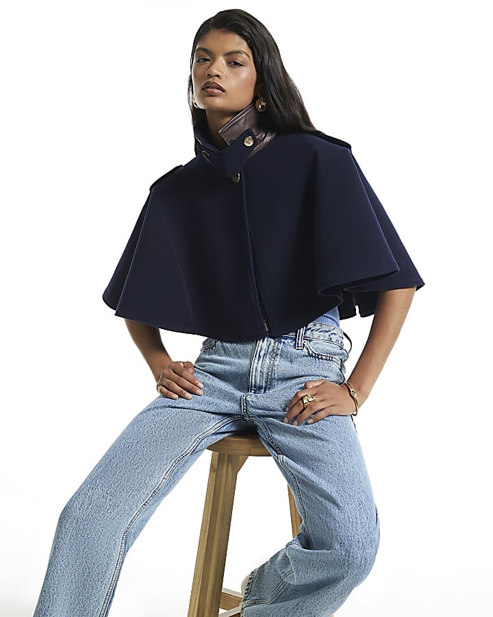 Navy Collared Short Cape