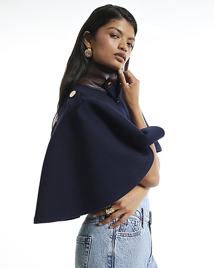 Navy Collared Short Cape