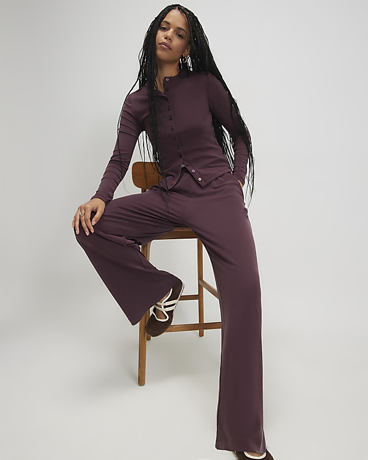 Purple Soft Touch Wide Leg Trousers
