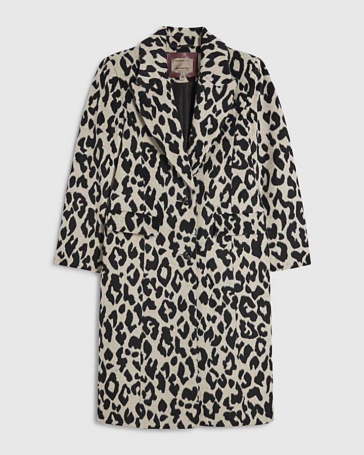 Petite Cream Leopard Print Coat