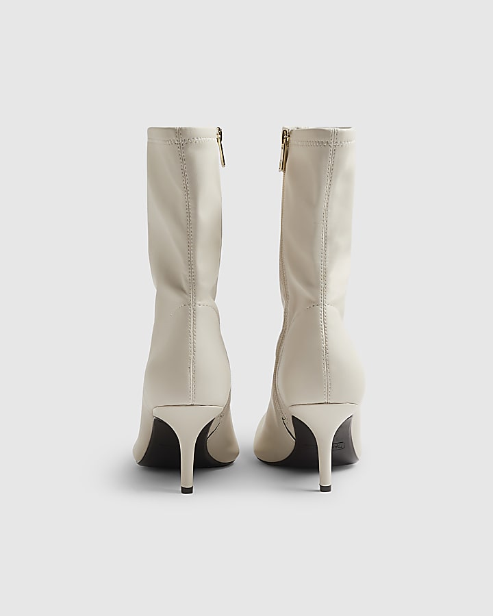 White High Sock Heeled Ankle Boots
