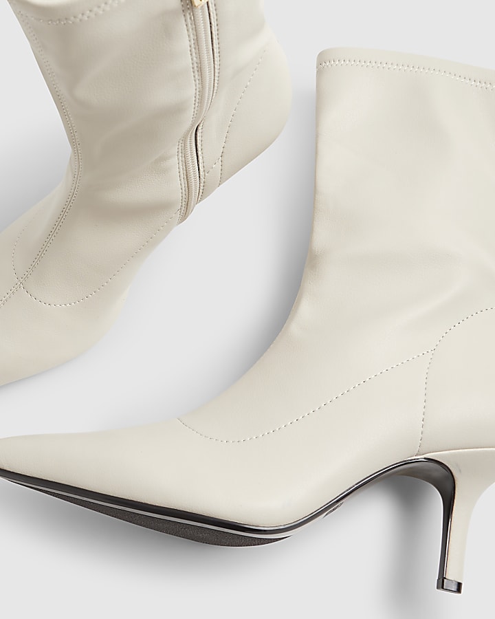 White High Sock Heeled Ankle Boots