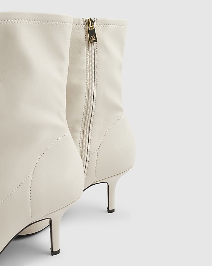 White High Sock Heeled Ankle Boots