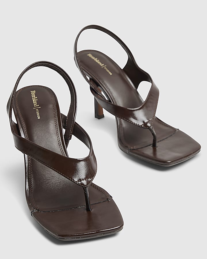 Brown Toe Thong Heeled Sandals