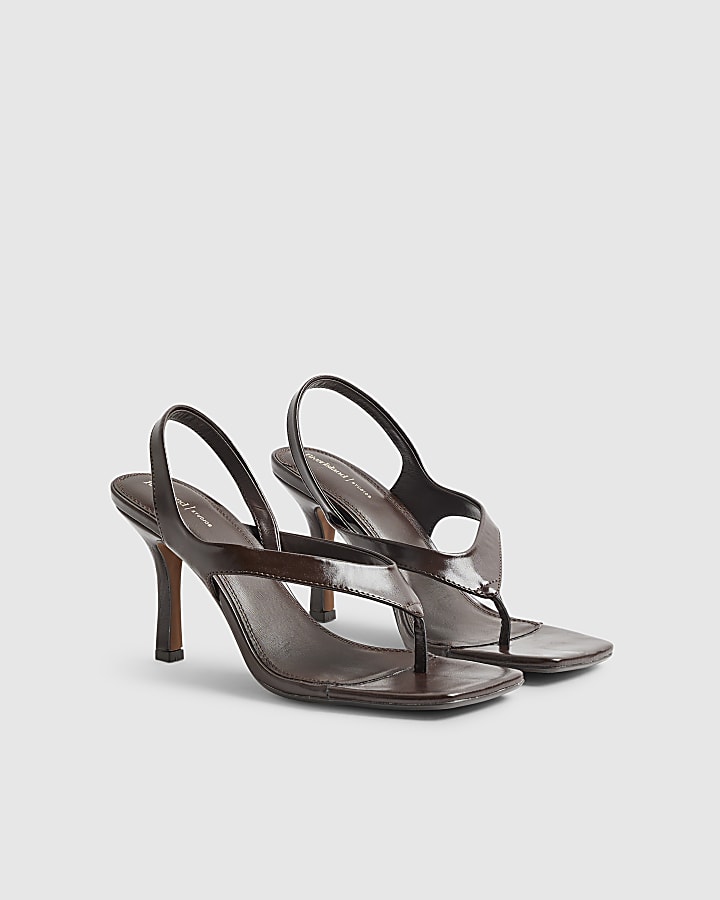 Brown Toe Thong Heeled Sandals