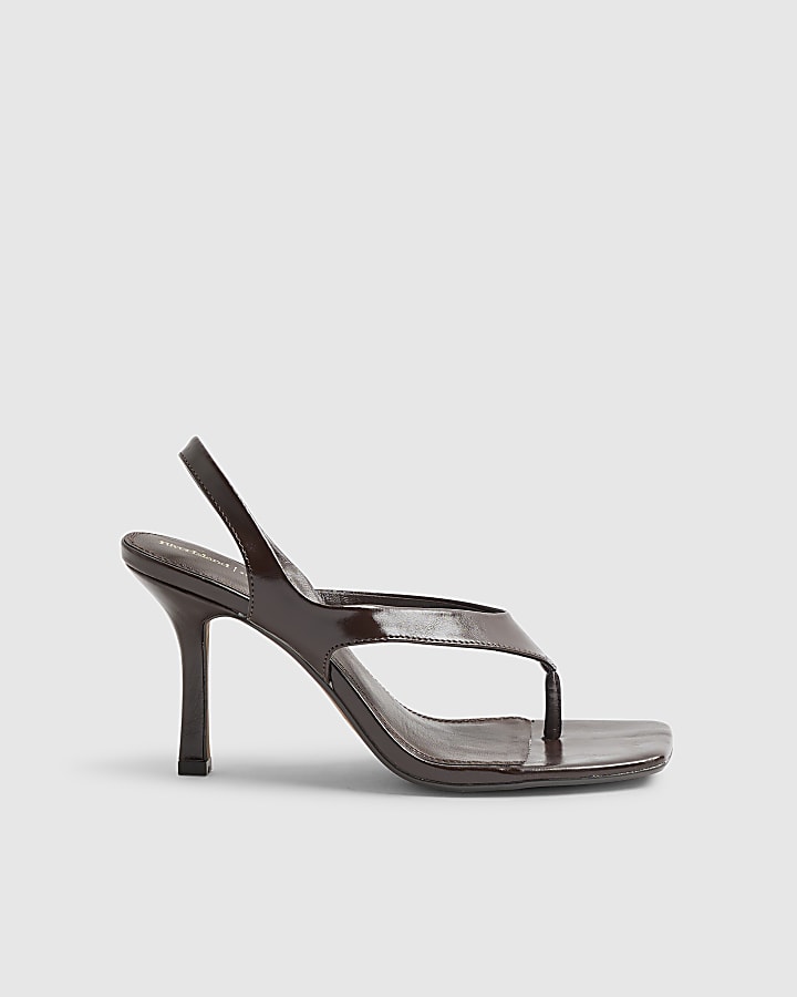 Brown Toe Thong Heeled Sandals