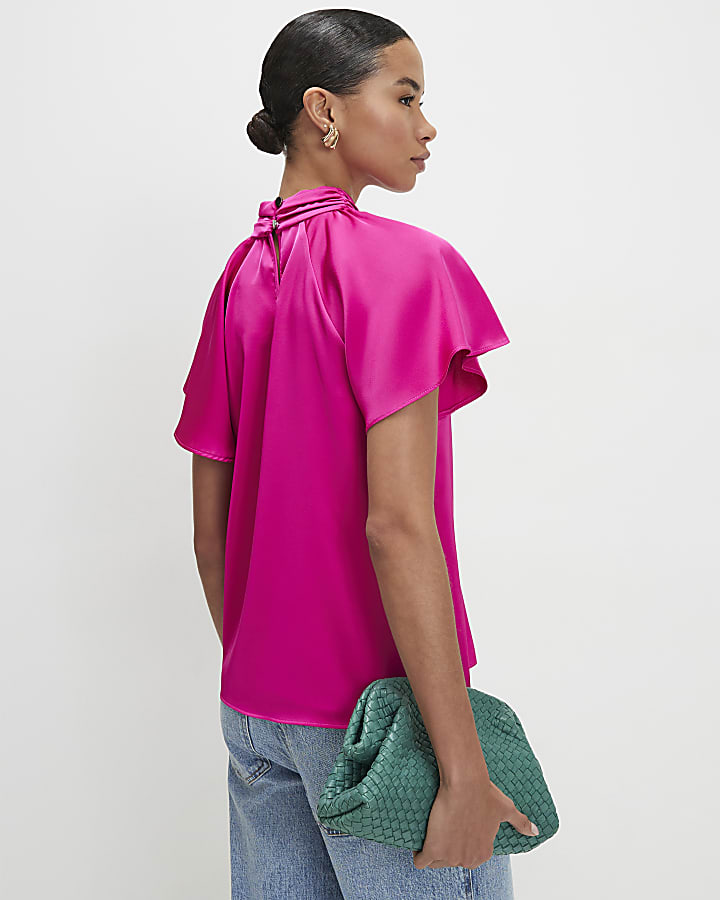 Pink Angel Sleeve Twist Front Top
