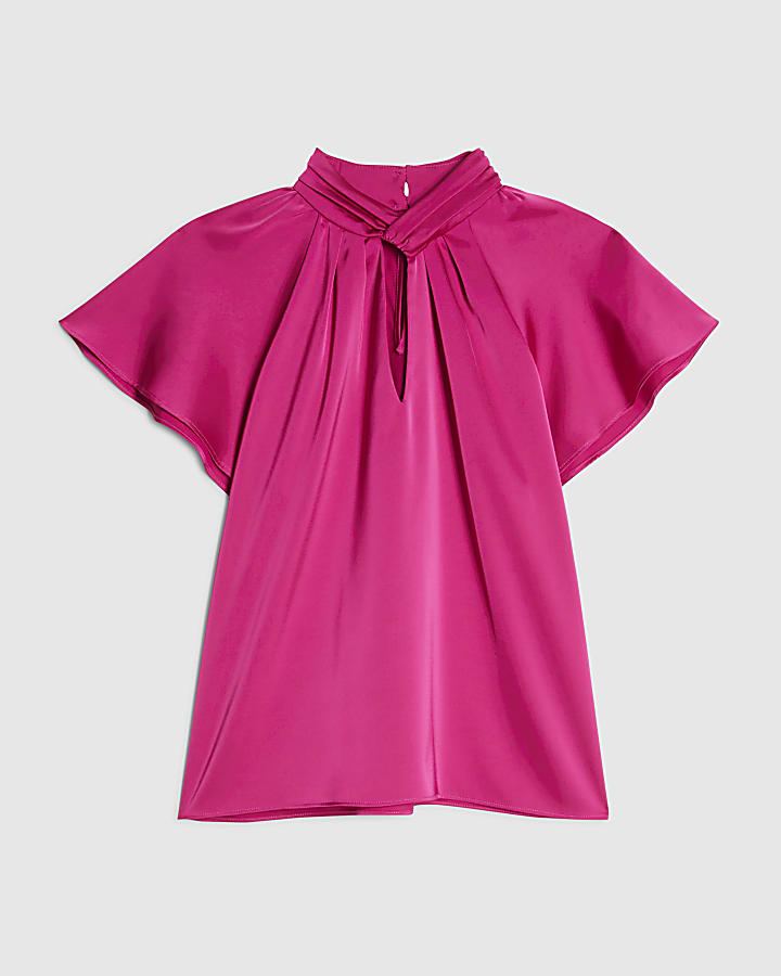 Pink Angel Sleeve Twist Front Top