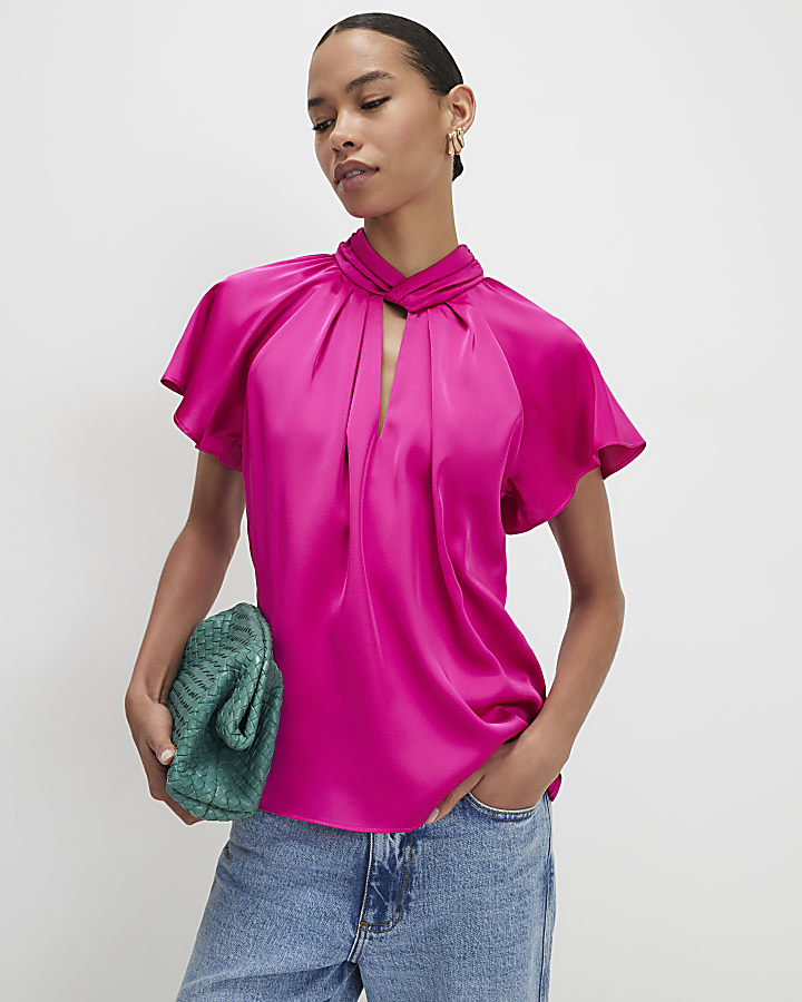 Pink Angel Sleeve Twist Front Top