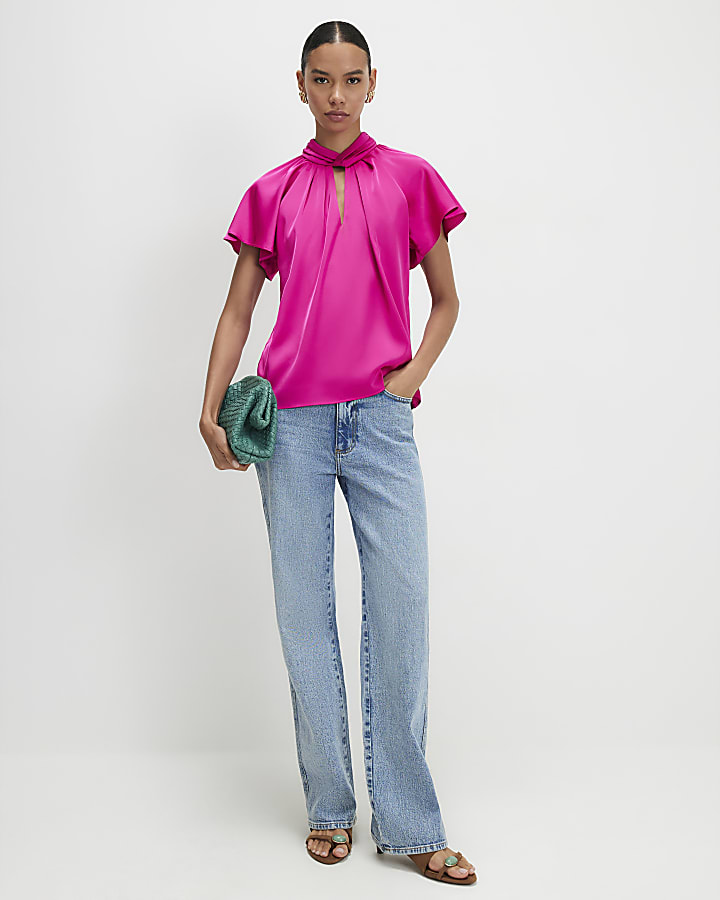 Pink Angel Sleeve Twist Front Top