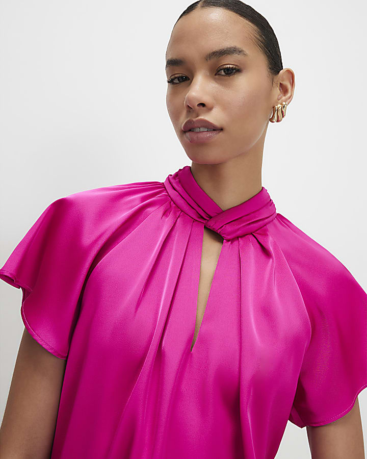 Pink Angel Sleeve Twist Front Top