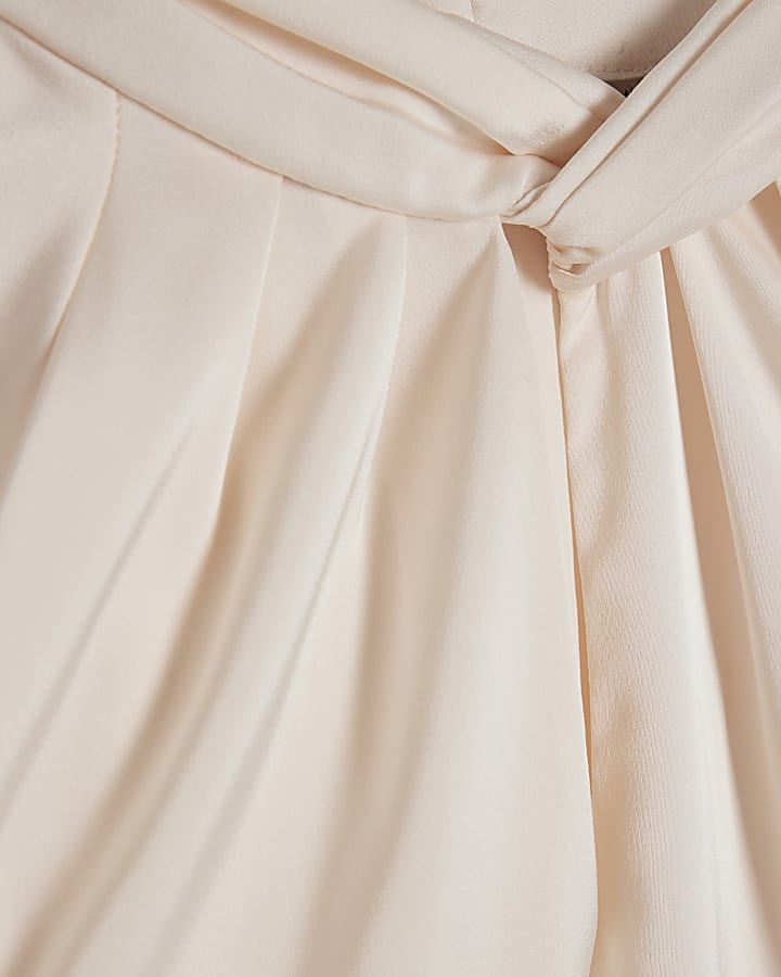 Cream Satin Angel Sleeve Twist Front Top