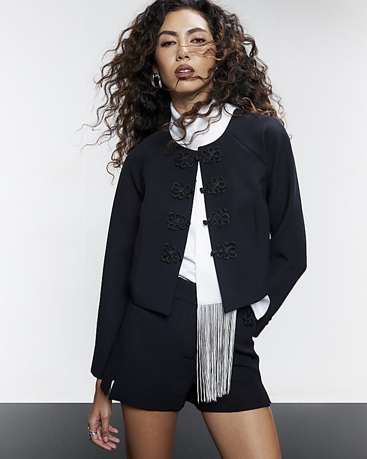 Black Mandarin Trim Jacket