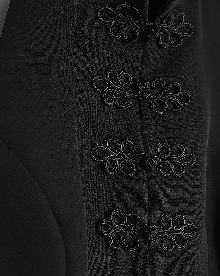 Black High Neck Frog Fastening Mini Dress