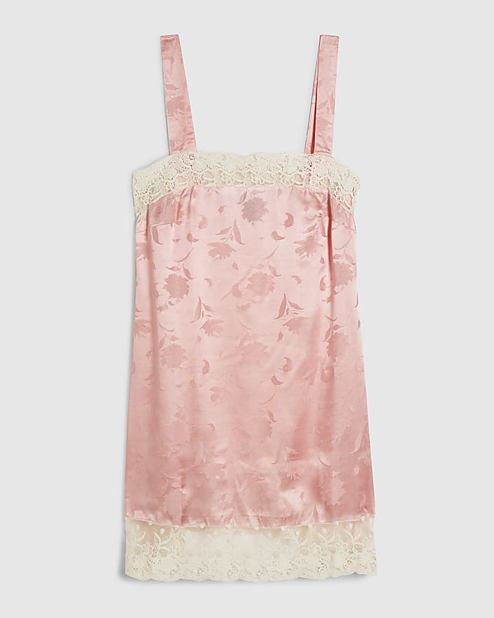 Pink Floral Lace Slip Mini Dress