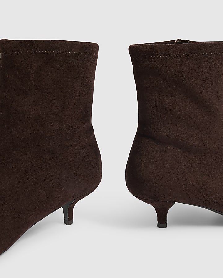 Brown Faux Suede Kitten Heel Sock Boots