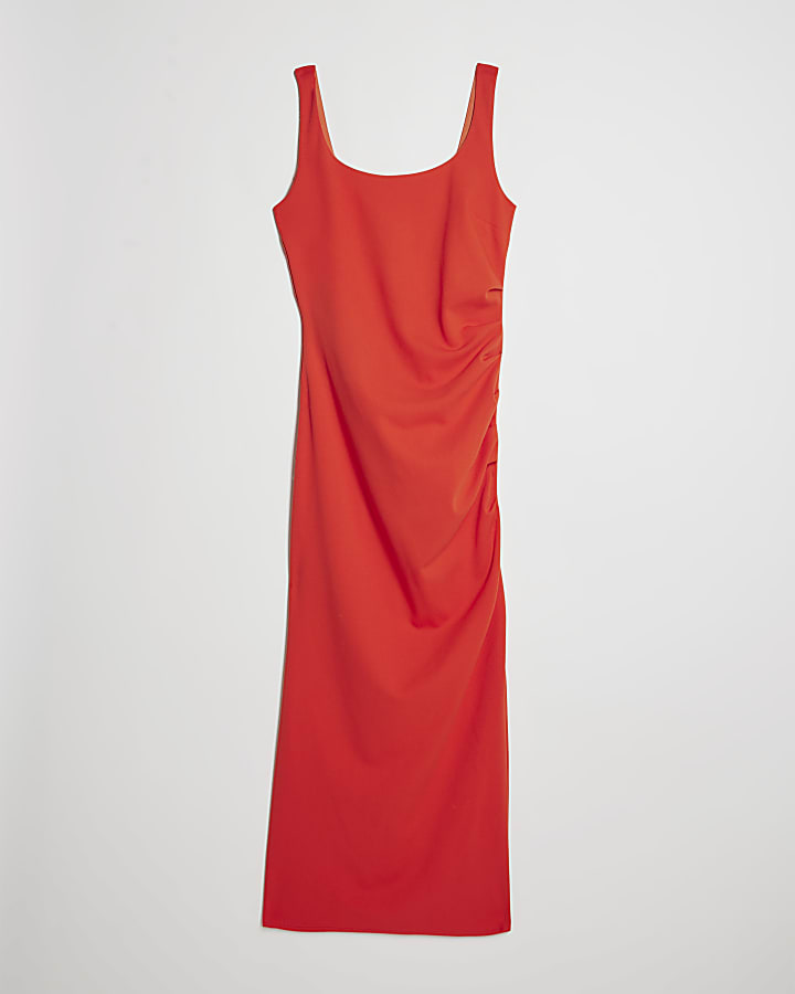 Orange Scoop Neck Midi Dress