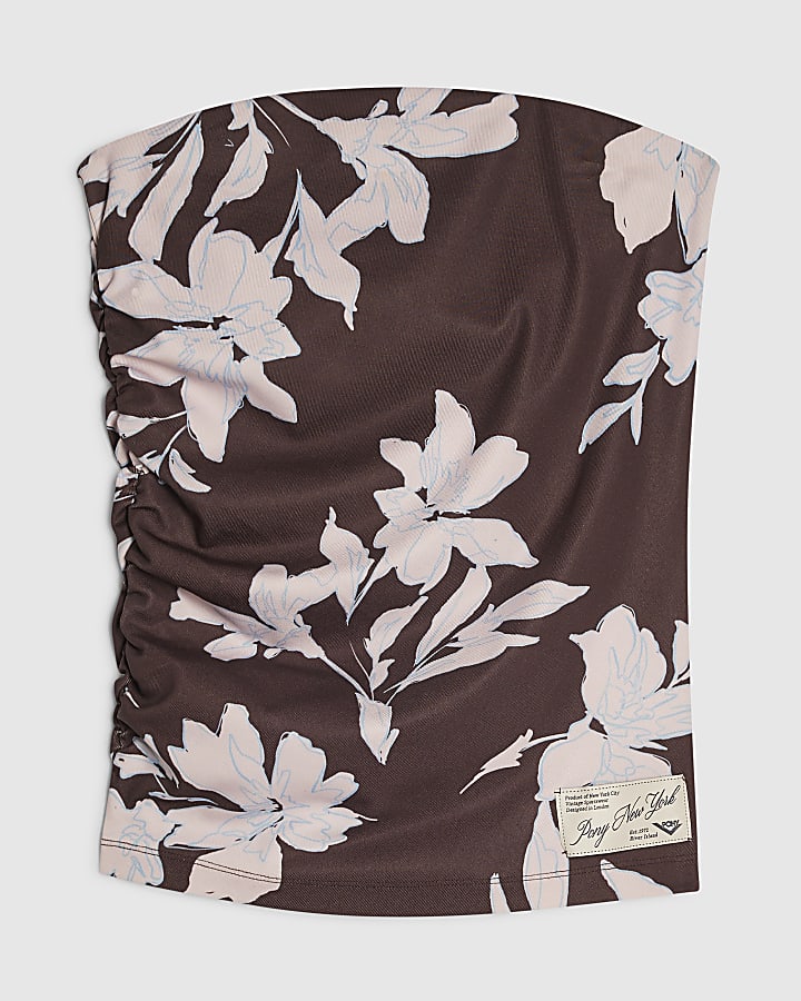 Brown Pony Floral Bandeau Top