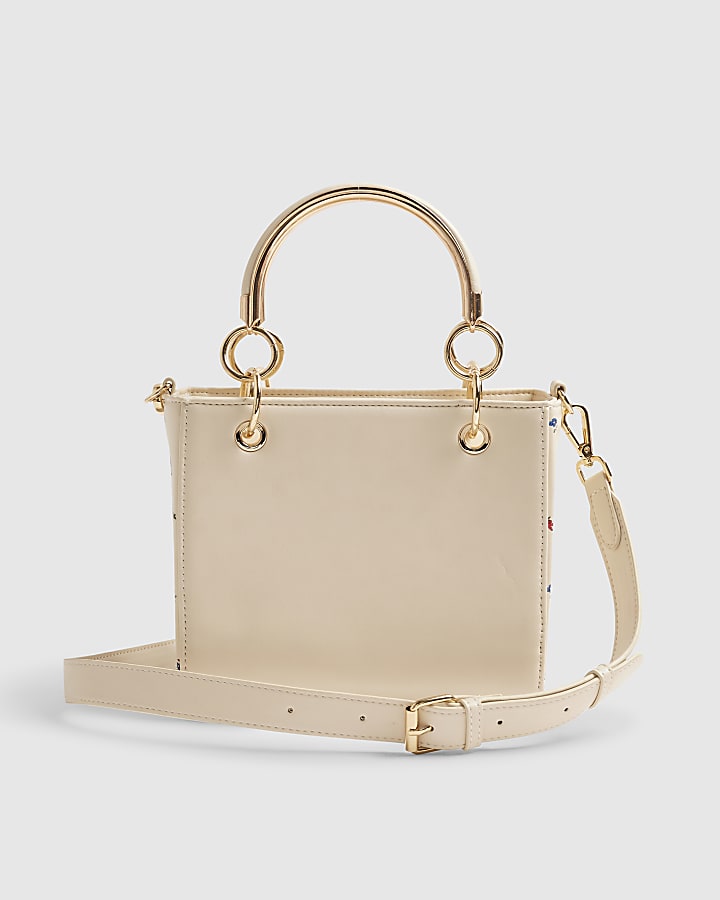 Cream Floral Embroidered Tote Bag