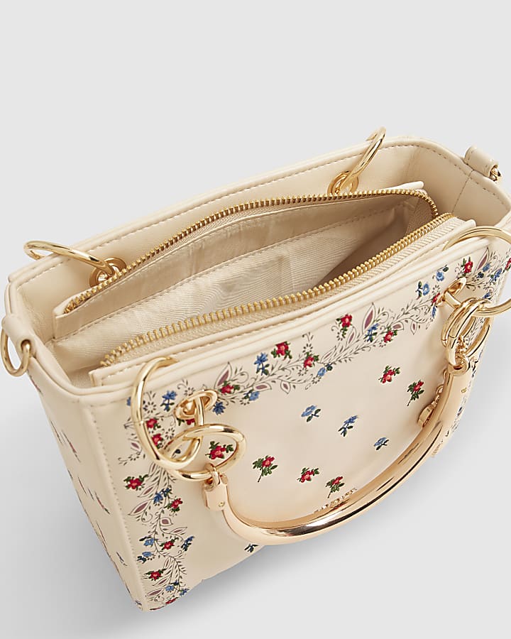 Cream Floral Embroidered Tote Bag