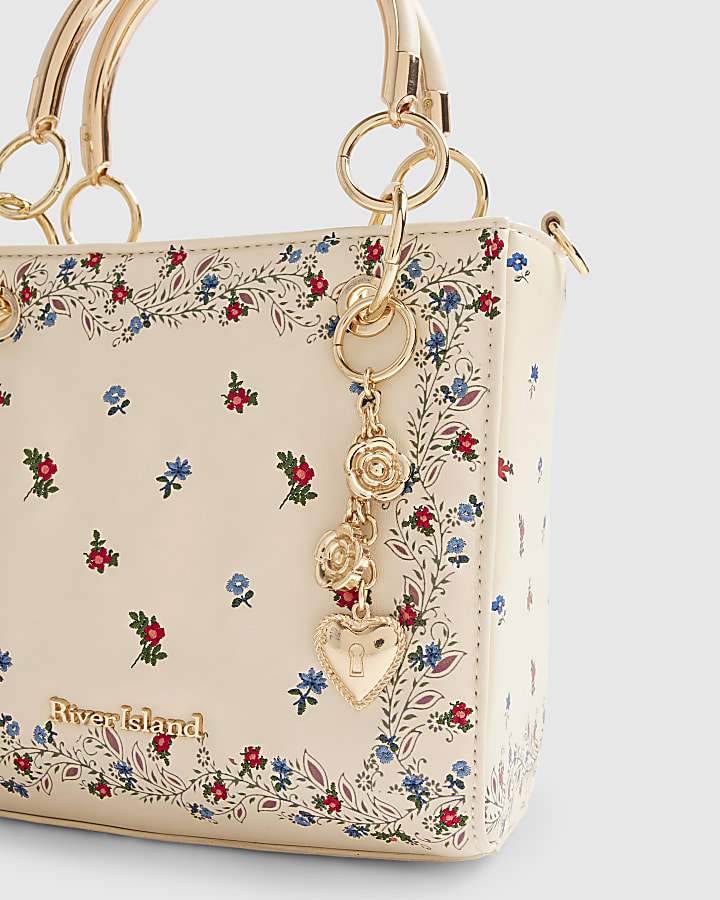 Cream Floral Embroidered Tote Bag