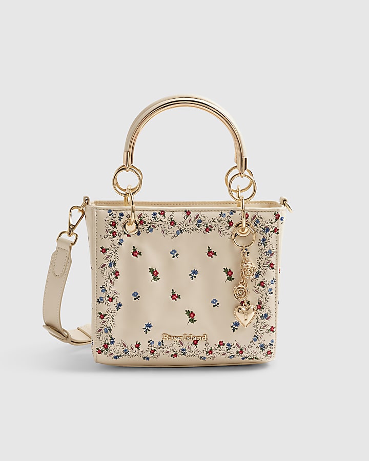 Cream Floral Embroidered Tote Bag