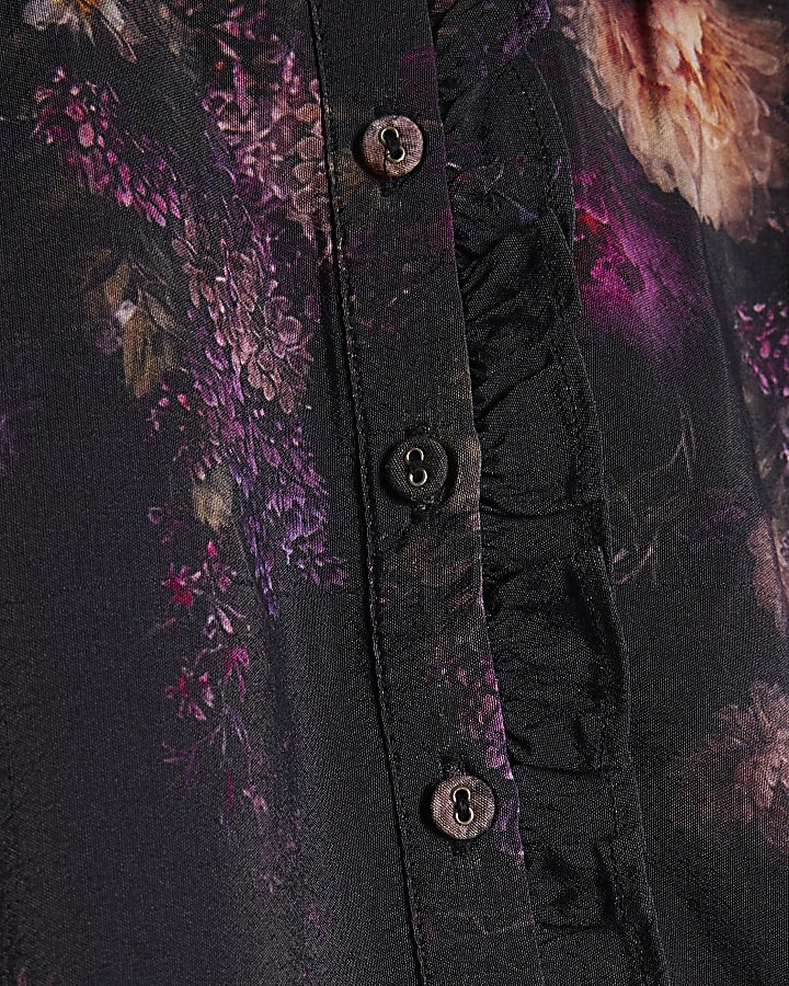 Black Floral Short Sleeve Blouse