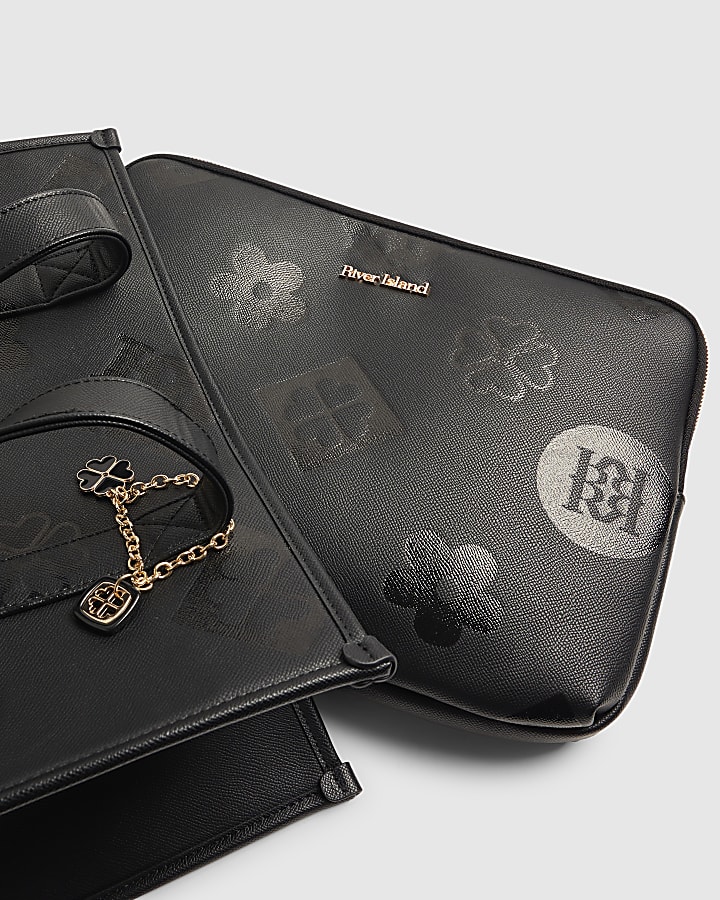 Black Logo Embossed Large Tote Bag Set