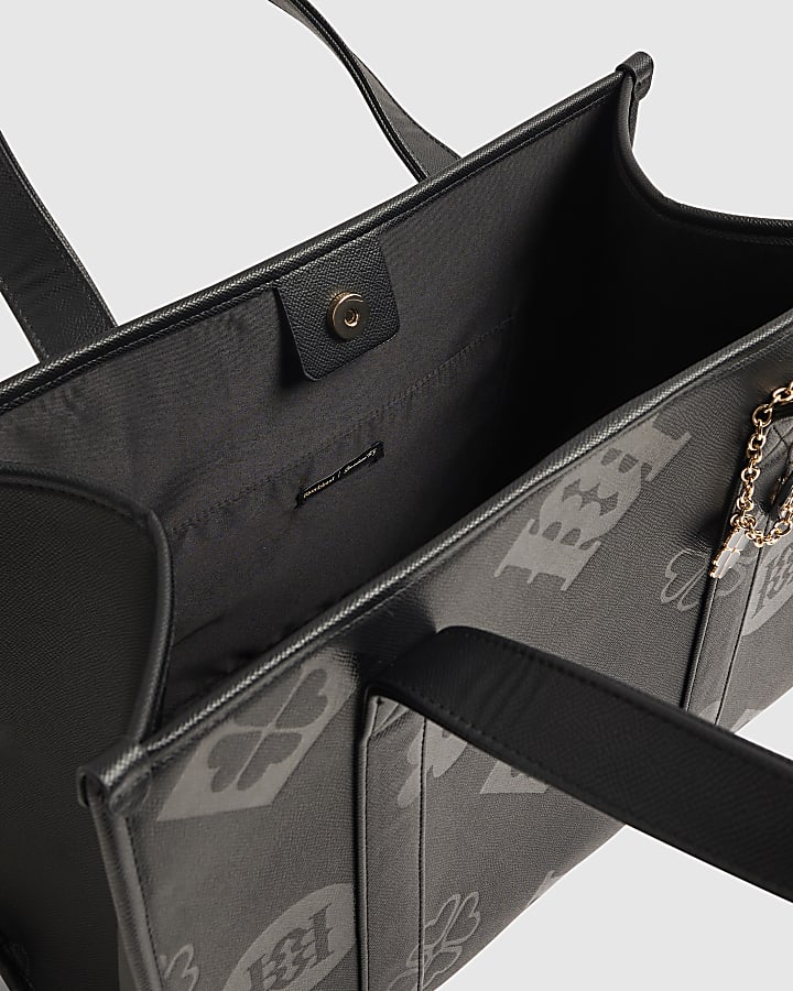 Black Logo Embossed Large Tote Bag Set
