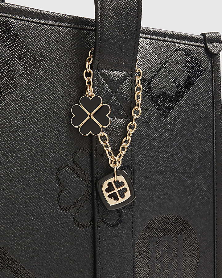Black Logo Embossed Large Tote Bag Set