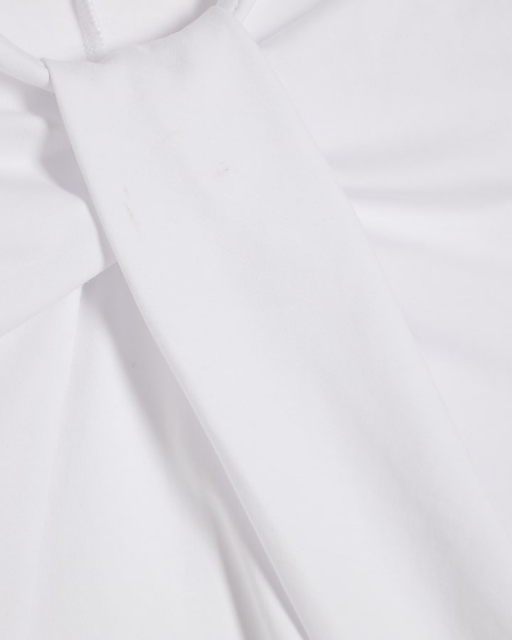 White Cotton Blend Twist Front Top
