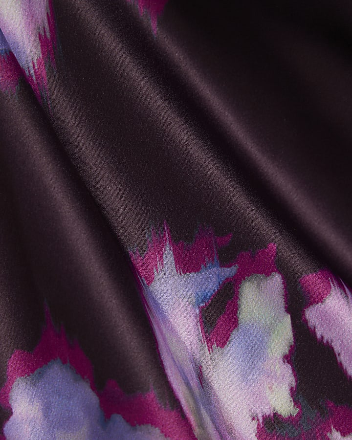 Purple Satin Floral Cowl Neck Cami Top
