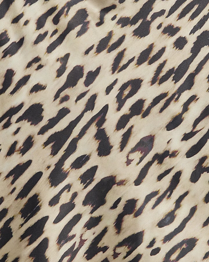 Beige Satin Leopard Print Cowl Neck Cami Top